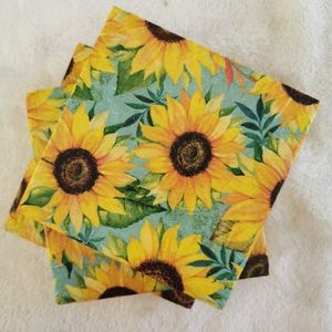 Sunflowers on teal | ceramic Coaster 4 piece set